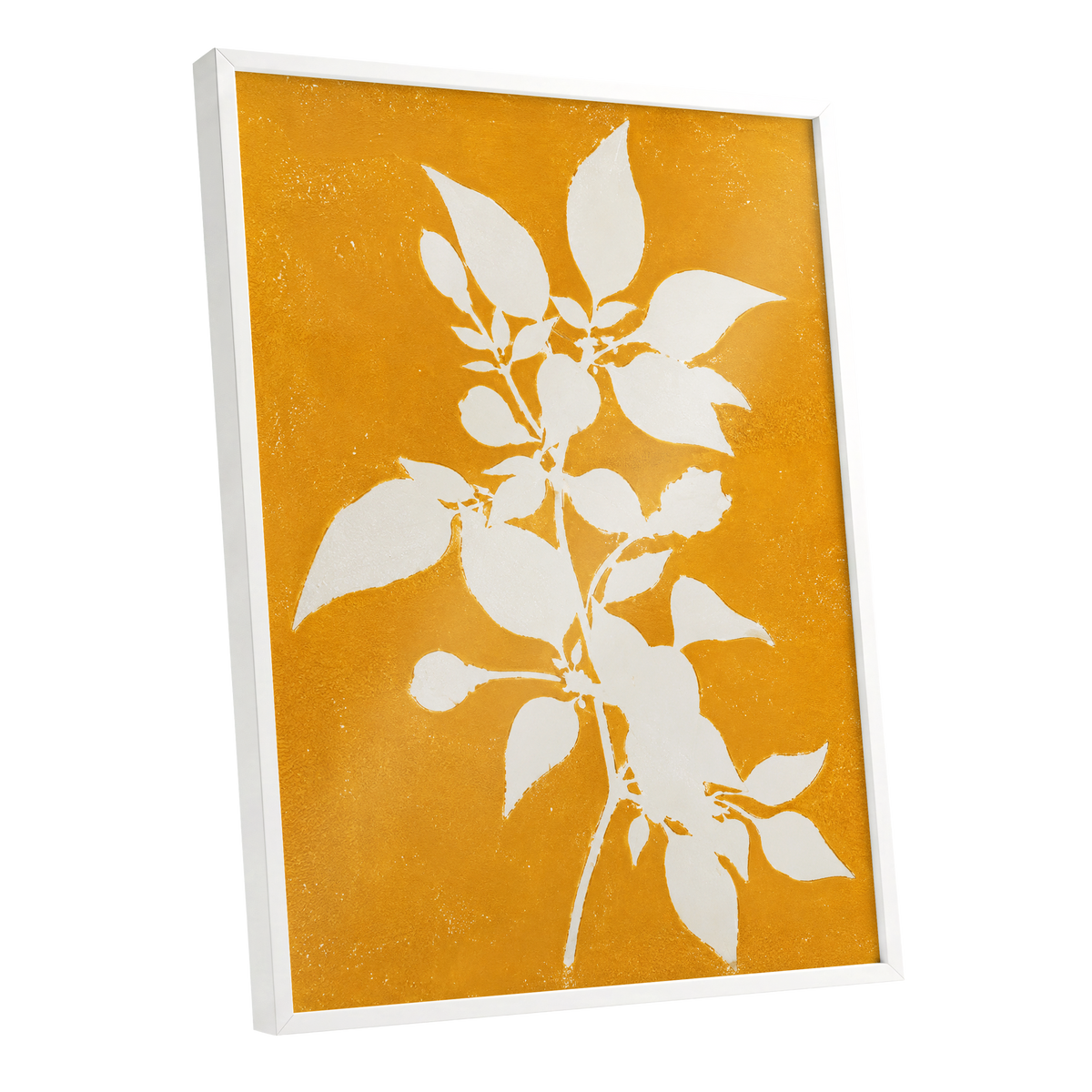 Golden Bough, yellow, orange, white nature wall art shown as a white framed poster wall art print