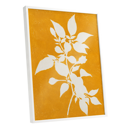 Golden Bough, yellow, orange, white nature wall art shown as a white framed poster wall art print