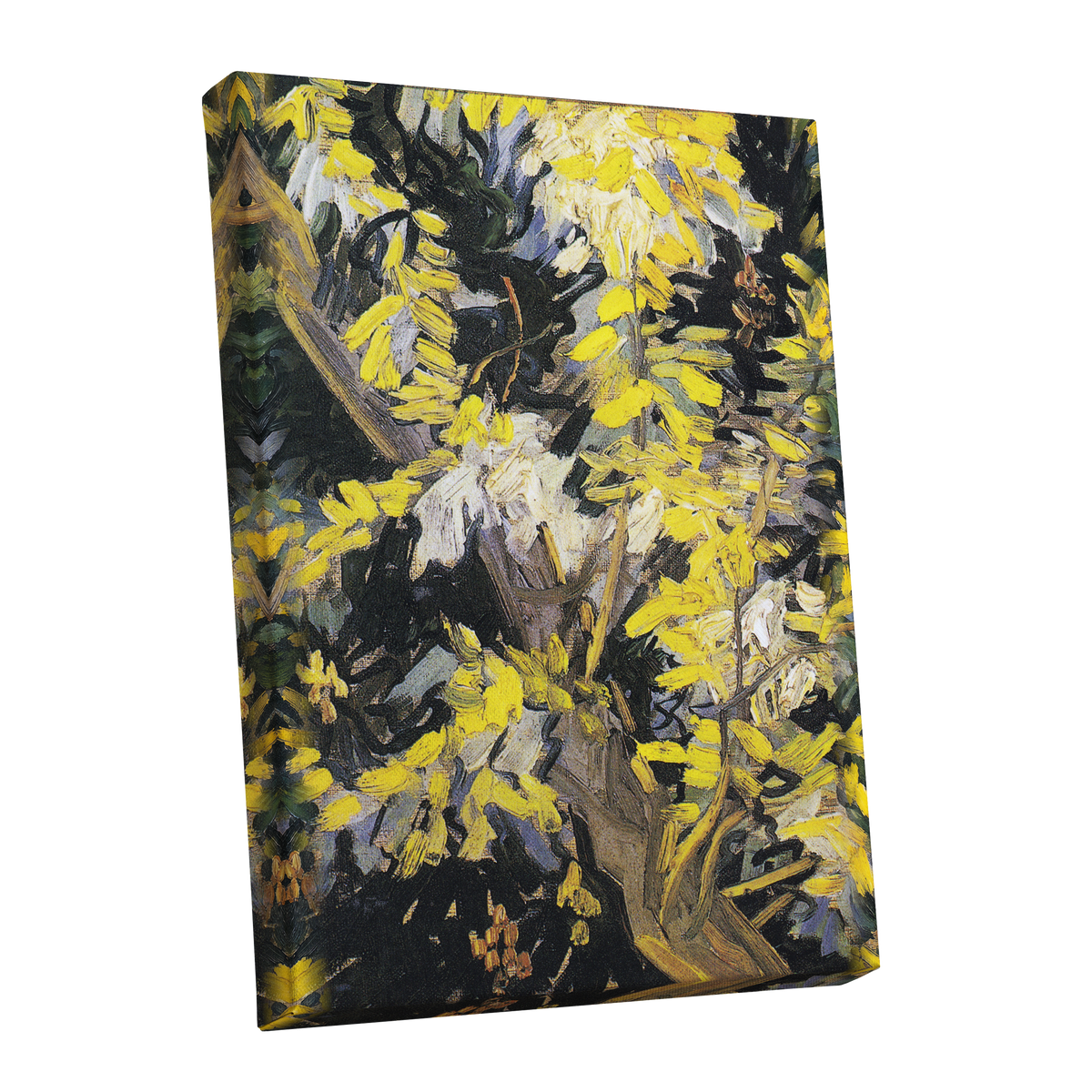 Golden Boughs, yellow, black, brown nature wall art shown as a stretched canvas wall art