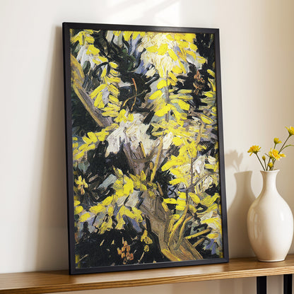 Golden Boughs, yellow, black, brown nature wall art displayed in a styled interior, gallery view 2
