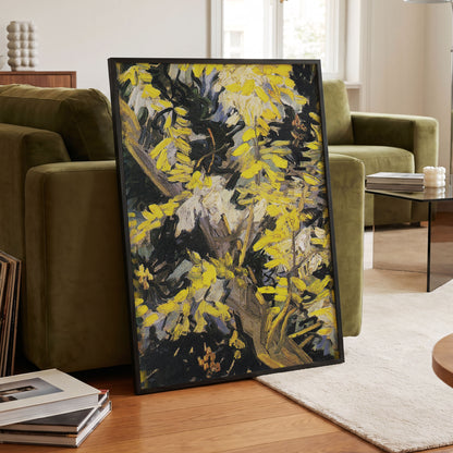 Golden Boughs, yellow, black, brown nature wall art displayed in a styled interior, gallery view 6