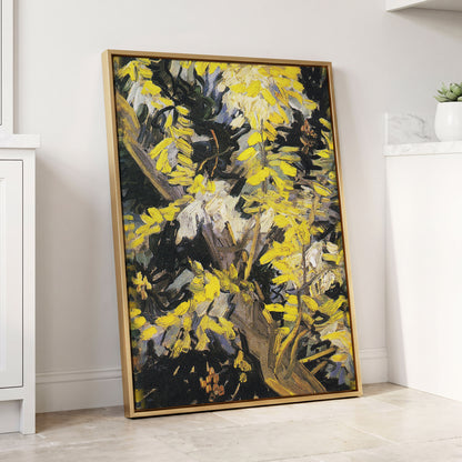 Golden Boughs, yellow, black, brown nature wall art displayed in a styled interior, gallery view 8