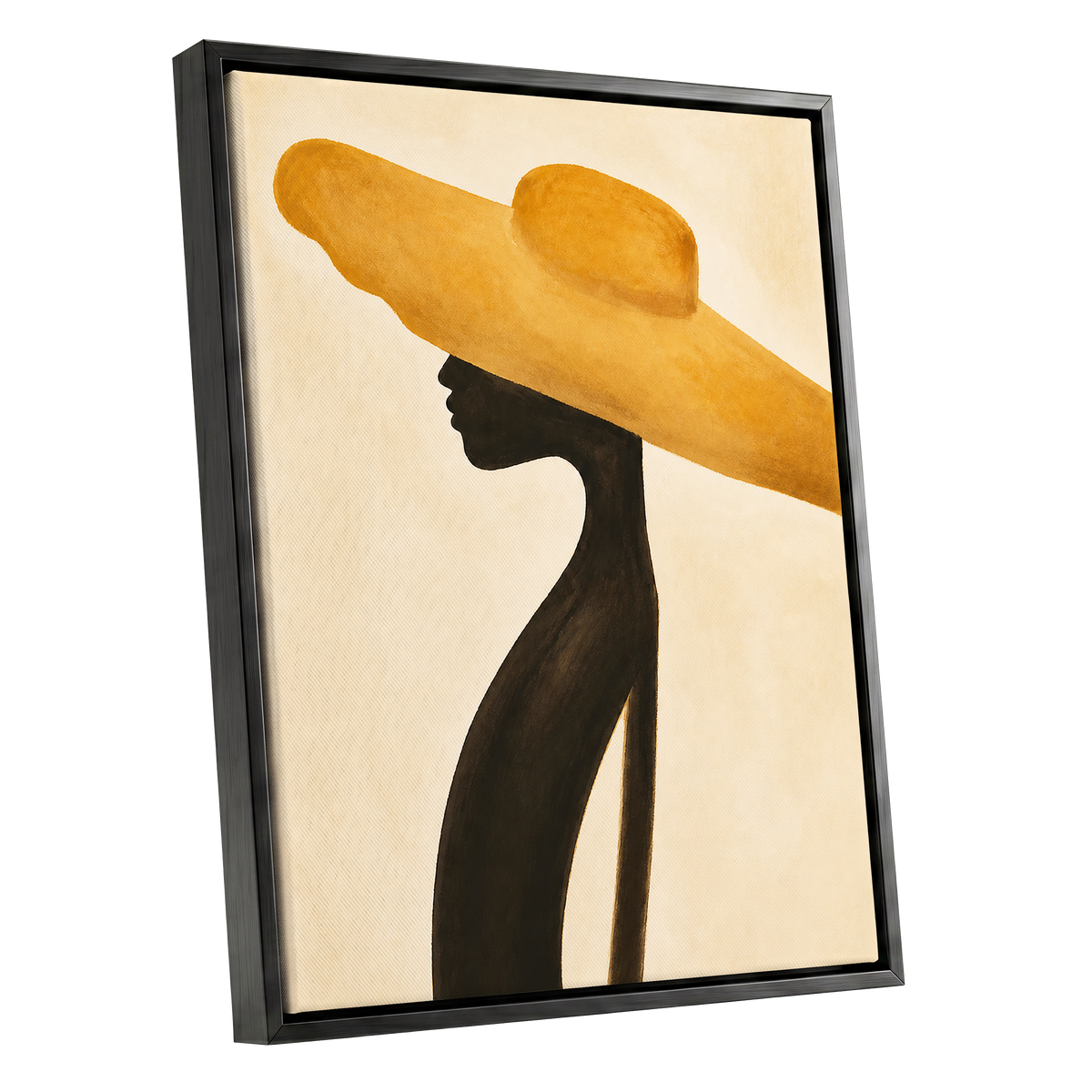 Golden Brim, gold, black, beige minimalist wall art shown as a black framed canvas wall art