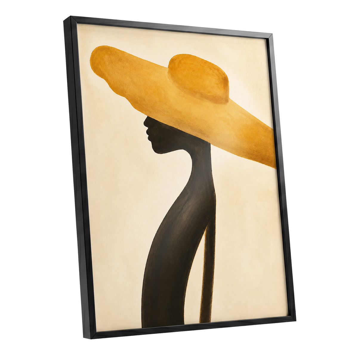 Golden Brim, gold, black, beige minimalist wall art shown as a black framed poster wall art print