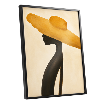 Golden Brim, gold, black, beige minimalist wall art shown as a black framed poster wall art print