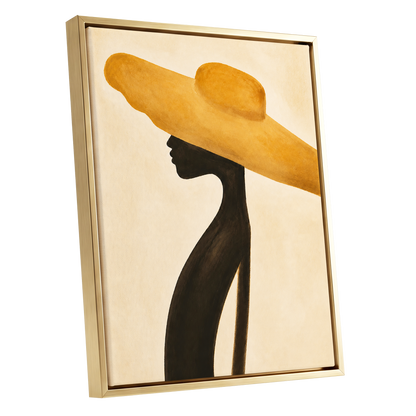 Golden Brim, gold, black, beige minimalist wall art shown as a gold framed canvas wall art