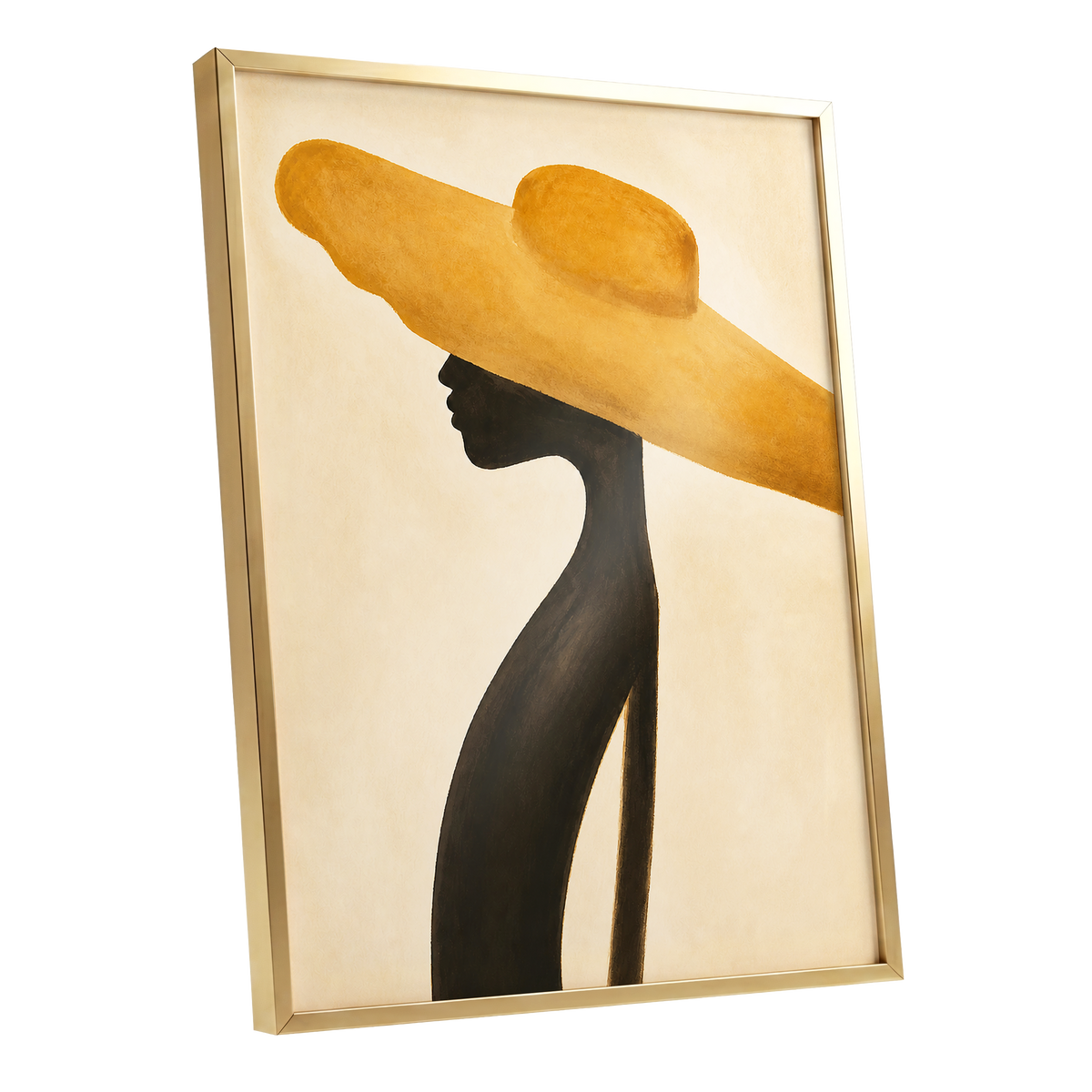 Golden Brim, gold, black, beige minimalist wall art shown as a gold framed poster wall art print