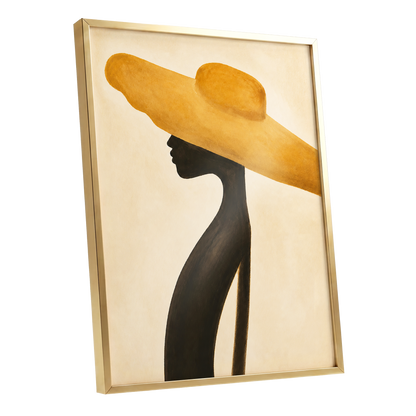 Golden Brim, gold, black, beige minimalist wall art shown as a gold framed poster wall art print