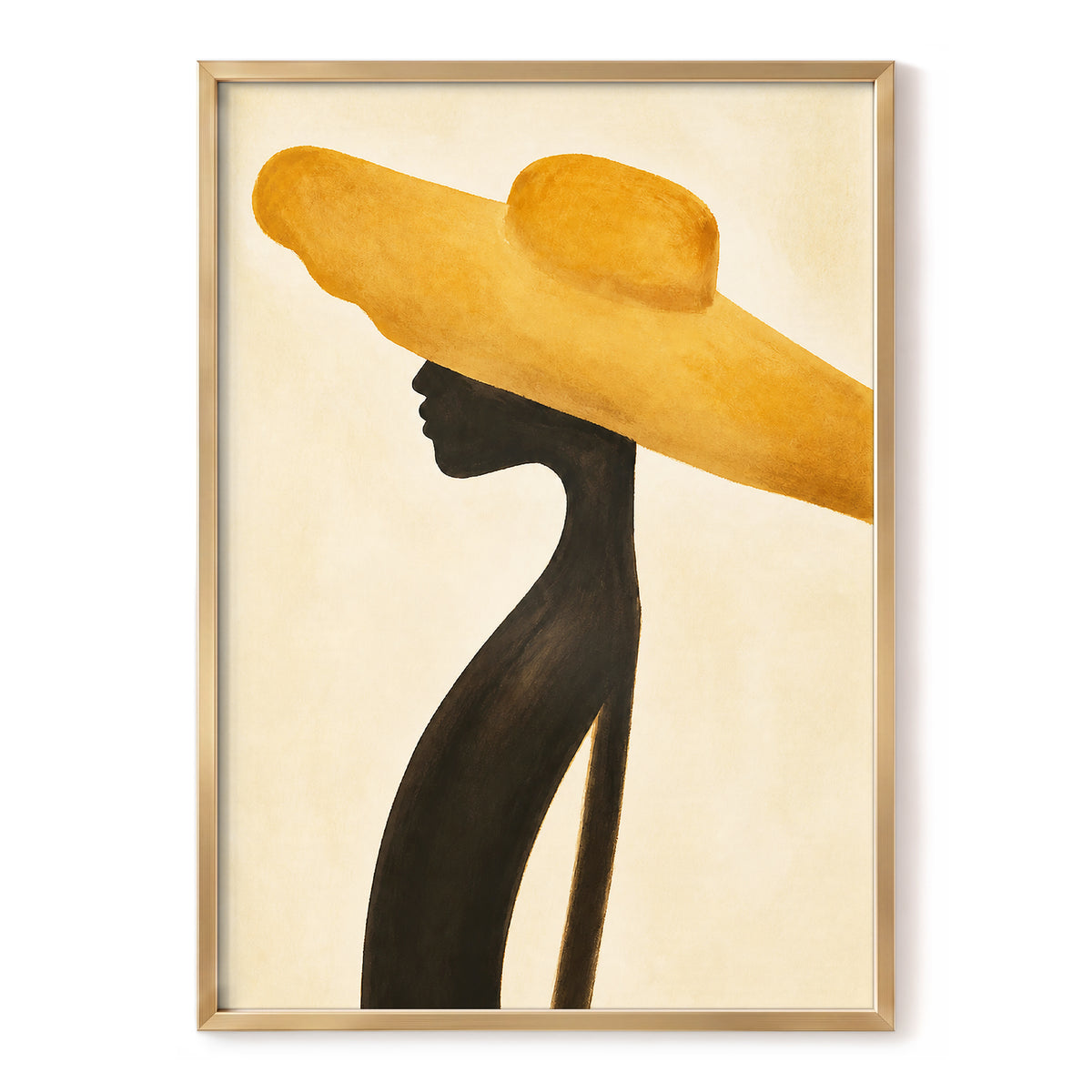Golden Brim, gold, black, beige minimalist wall art, front artwork view