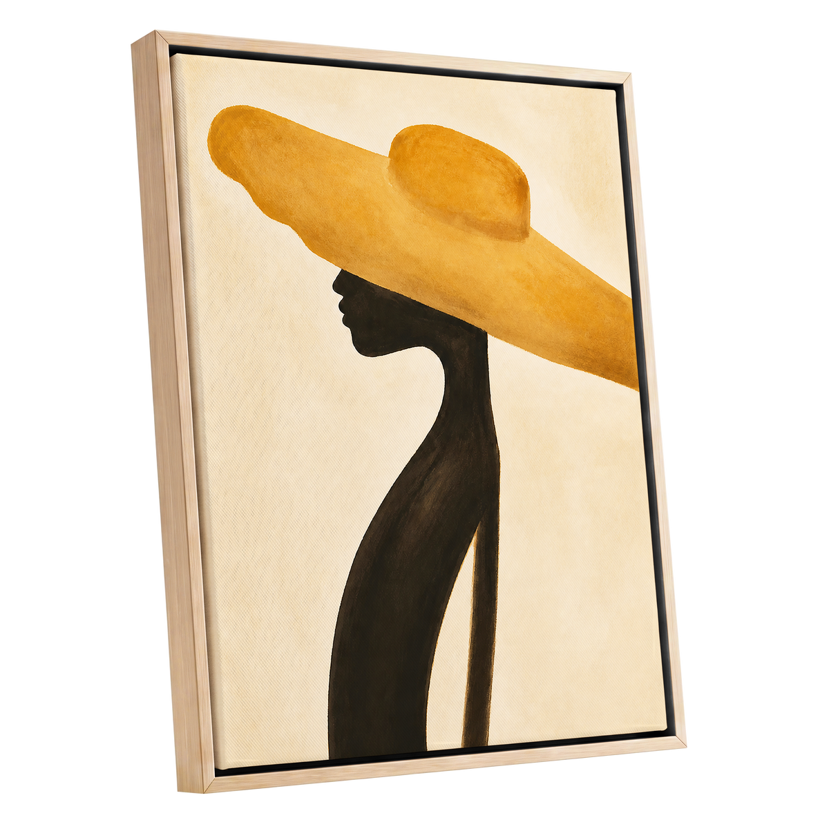 Golden Brim, gold, black, beige minimalist wall art shown as a oak framed canvas wall art