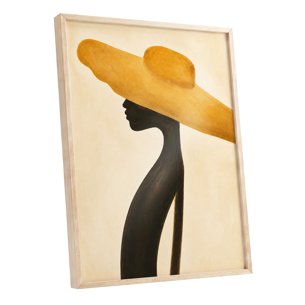 Golden Brim, gold, black, beige minimalist wall art shown as a oak framed poster wall art print