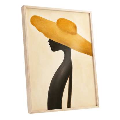Golden Brim, gold, black, beige minimalist wall art shown as a oak framed poster wall art print