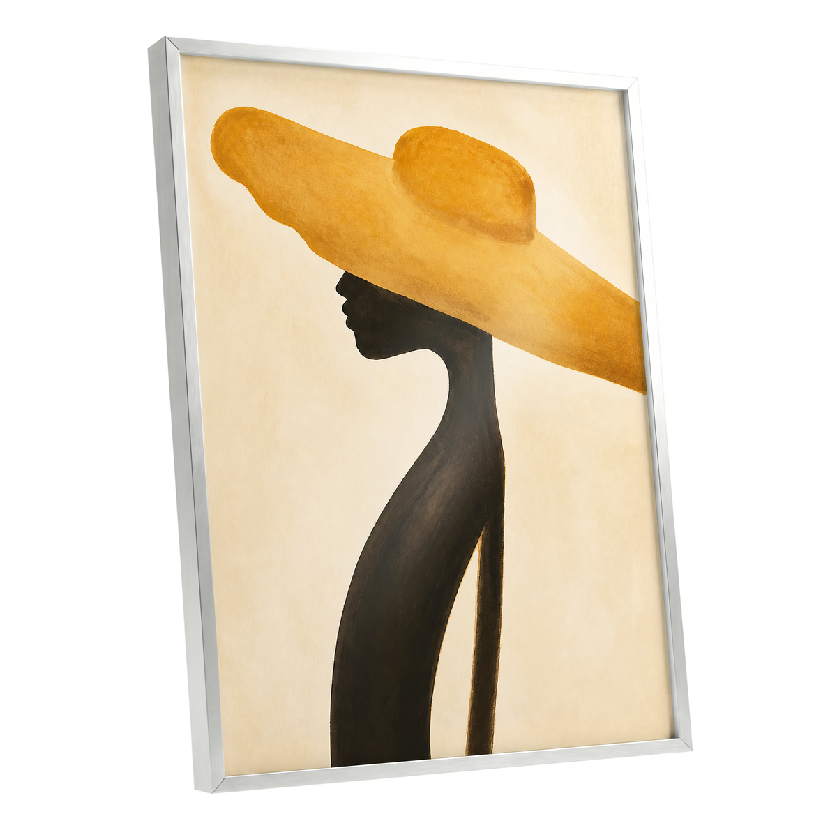Golden Brim, gold, black, beige minimalist wall art shown as a silver framed poster wall art print