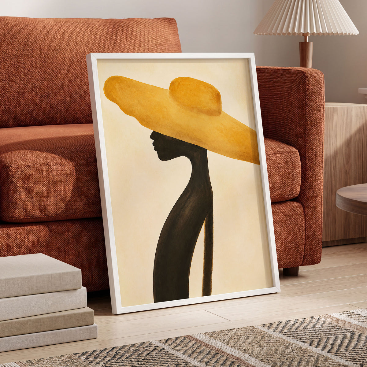 Golden Brim, gold, black, beige minimalist wall art displayed in a styled interior, gallery view 2