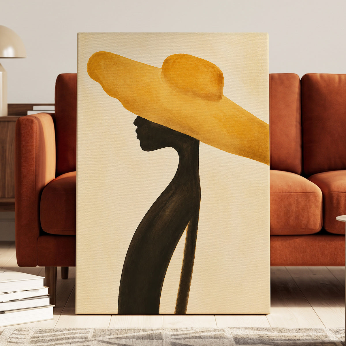 Golden Brim, gold, black, beige minimalist wall art displayed in a styled interior, gallery view 3