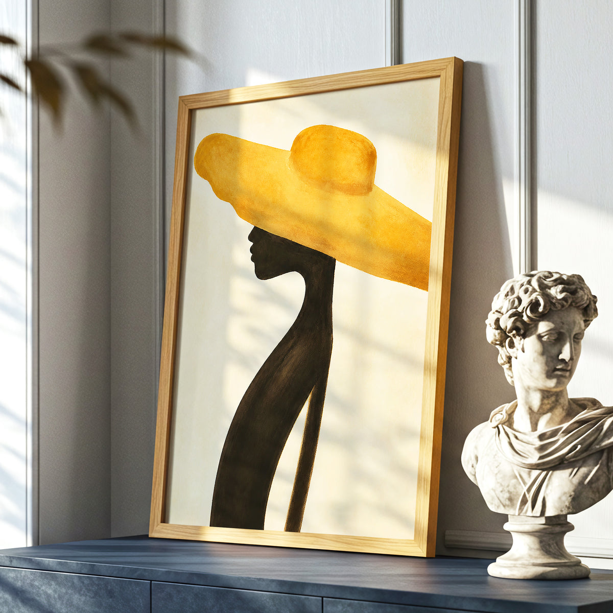 Golden Brim, gold, black, beige minimalist wall art displayed in a styled interior, gallery view 6