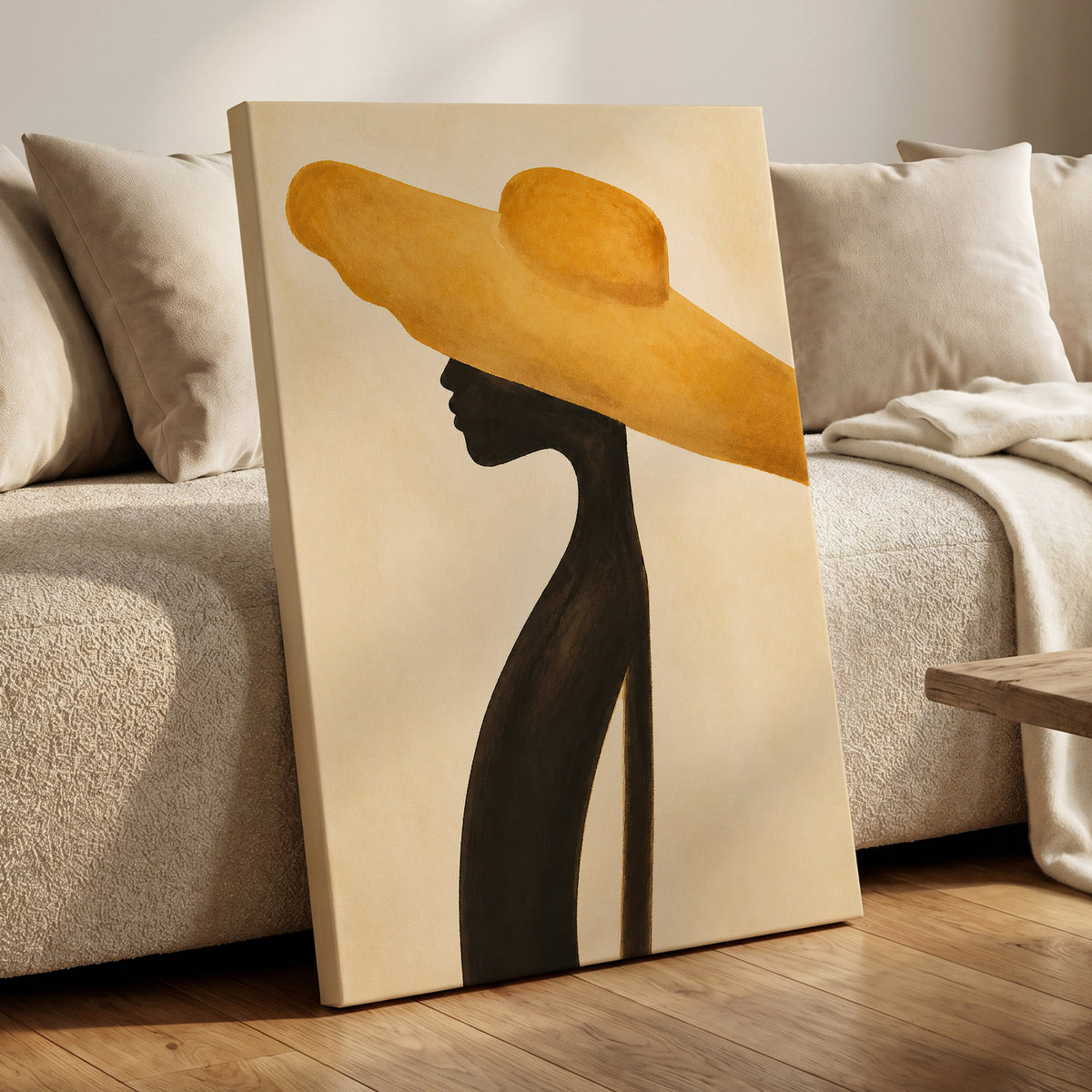 Golden Brim, gold, black, beige minimalist wall art displayed in a styled interior, gallery view 7