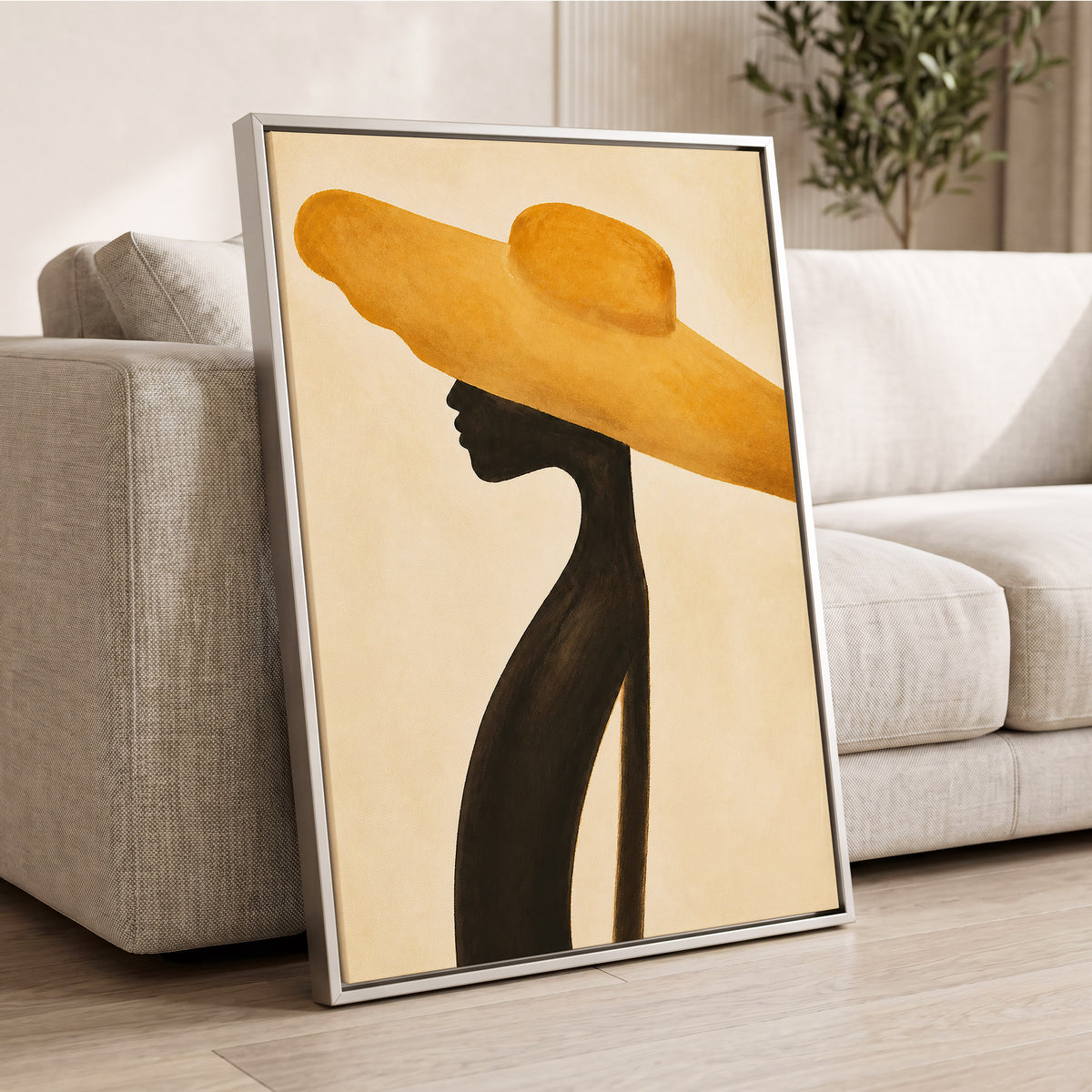 Golden Brim, gold, black, beige minimalist wall art displayed in a styled interior, gallery view 8