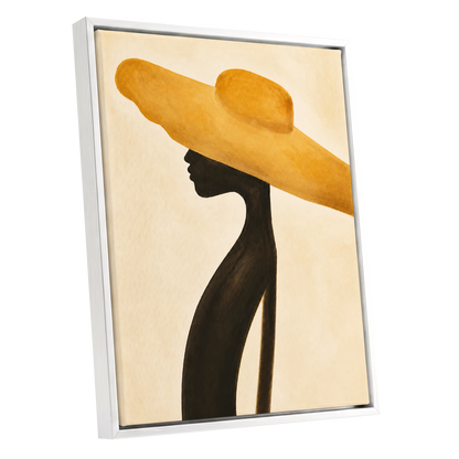 Golden Brim, gold, black, beige minimalist wall art shown as a white framed canvas wall art