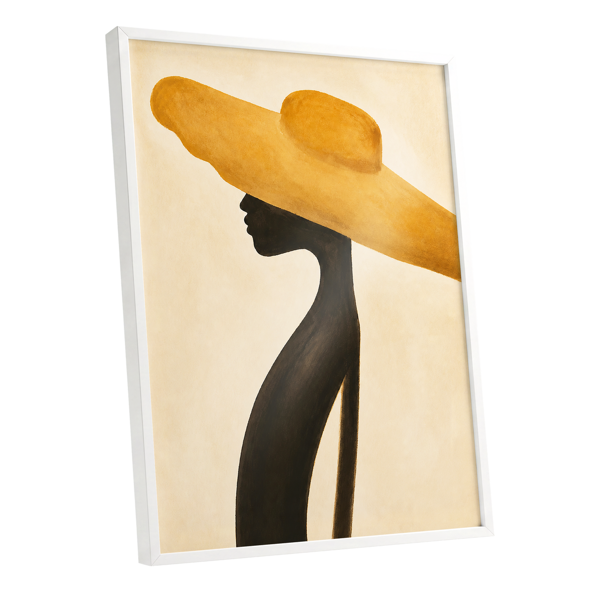 Golden Brim, gold, black, beige minimalist wall art shown as a white framed poster wall art print