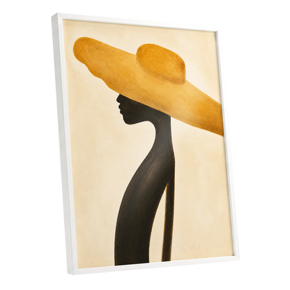 Golden Brim, gold, black, beige minimalist wall art shown as a white framed poster wall art print
