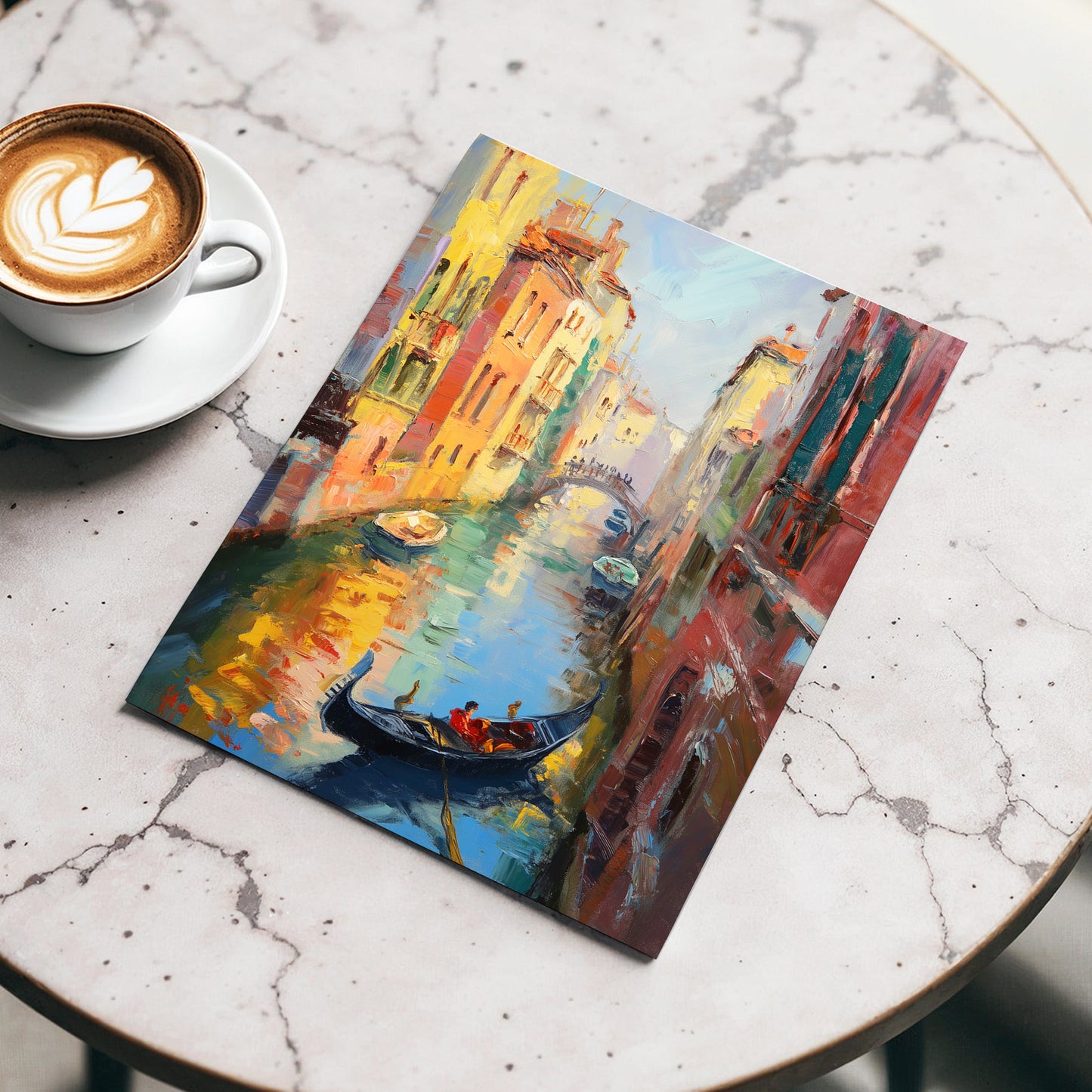 Golden Canal Passage, blue, orange, brown abstract wall art displayed in a styled interior, gallery view 3