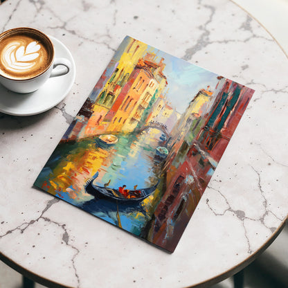 Golden Canal Passage, blue, orange, brown abstract wall art displayed in a styled interior, gallery view 3