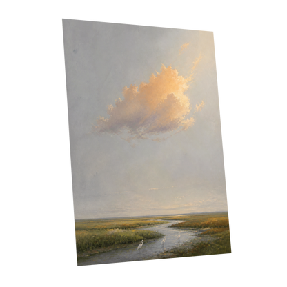 Golden Cloud Over Marsh, gray, gold, green nature wall art shown as a unframed poster wall art print