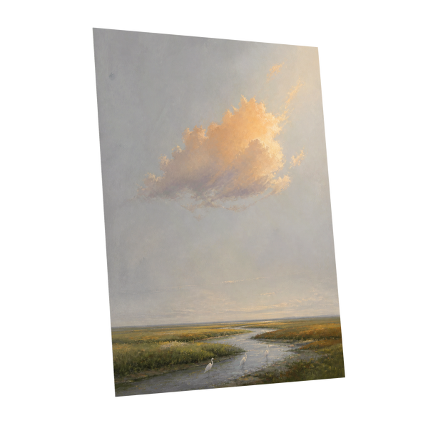 Golden Cloud Over Marsh, gray, gold, green nature wall art shown as a unframed poster wall art print