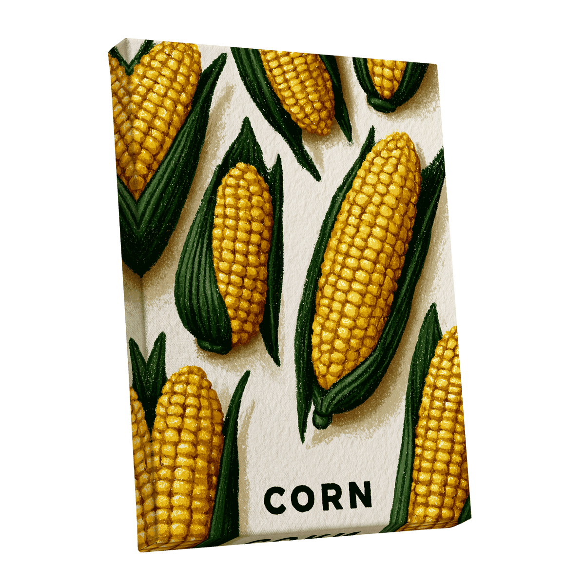 Golden Corn Harvest, yellow, green, beige nature wall art shown as a stretched canvas wall art