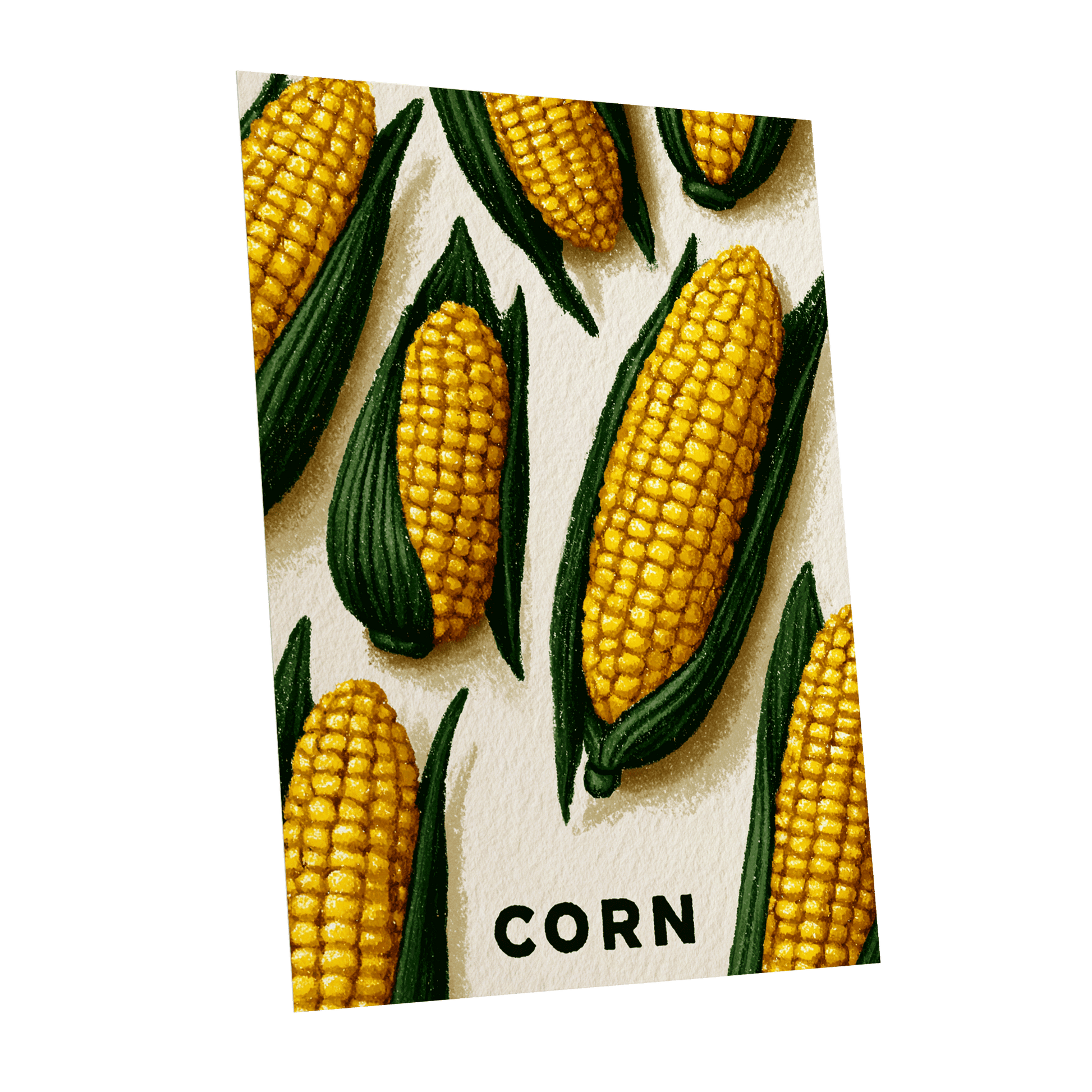 Golden Corn Harvest, yellow, green, beige nature wall art shown as a unframed poster wall art print
