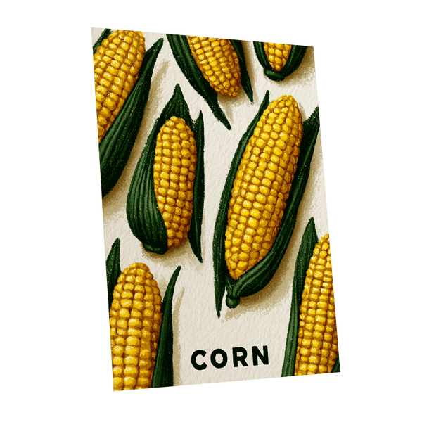 Golden Corn Harvest, yellow, green, beige nature wall art shown as a unframed poster wall art print