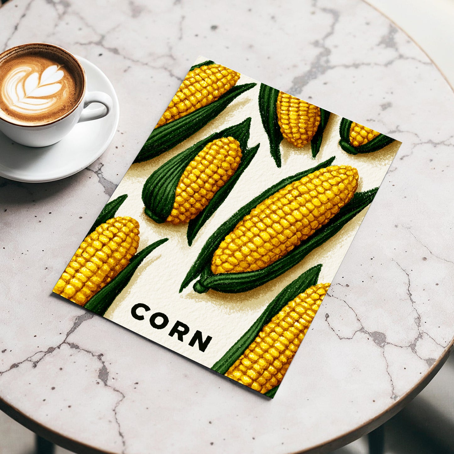 Golden Corn Harvest, yellow, green, beige nature wall art displayed in a styled interior, gallery view 3