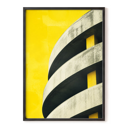 Golden Curvature, yellow, gray, black minimalist wall art, front artwork view
