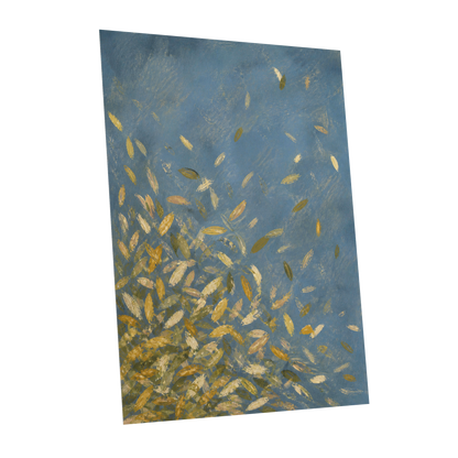Golden Drift, blue, gold, beige nature wall art shown as a unframed poster wall art print