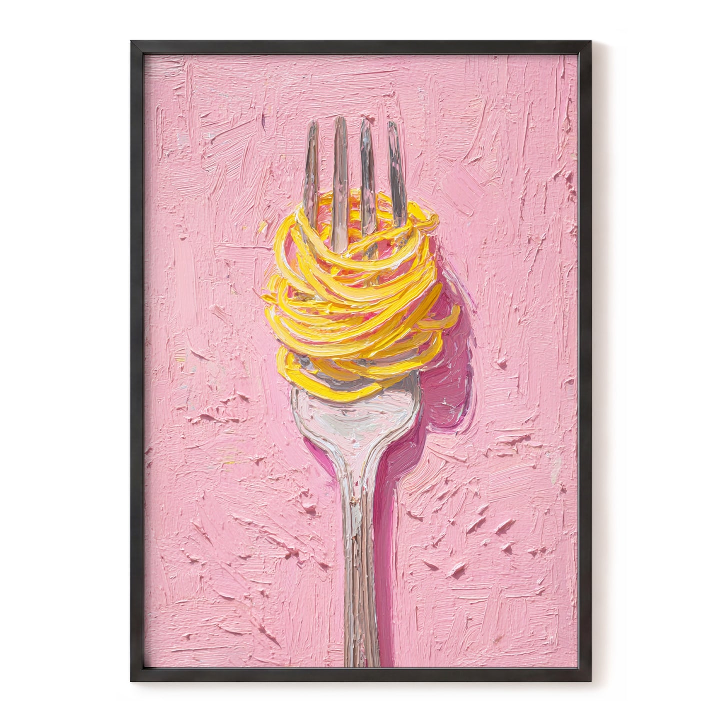 Golden Forkful, pink, yellow, gray minimalist wall art, front artwork view