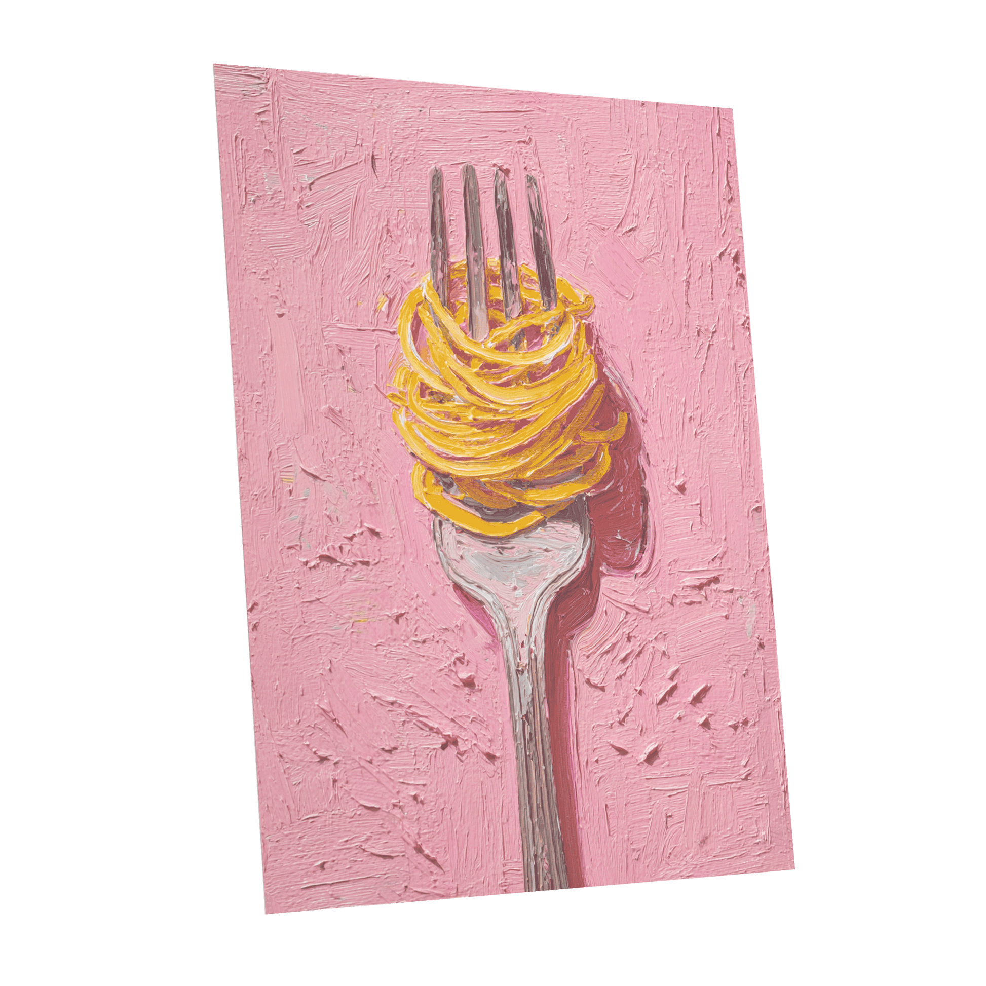 Golden Forkful, pink, yellow, gray minimalist wall art shown as a unframed poster wall art print