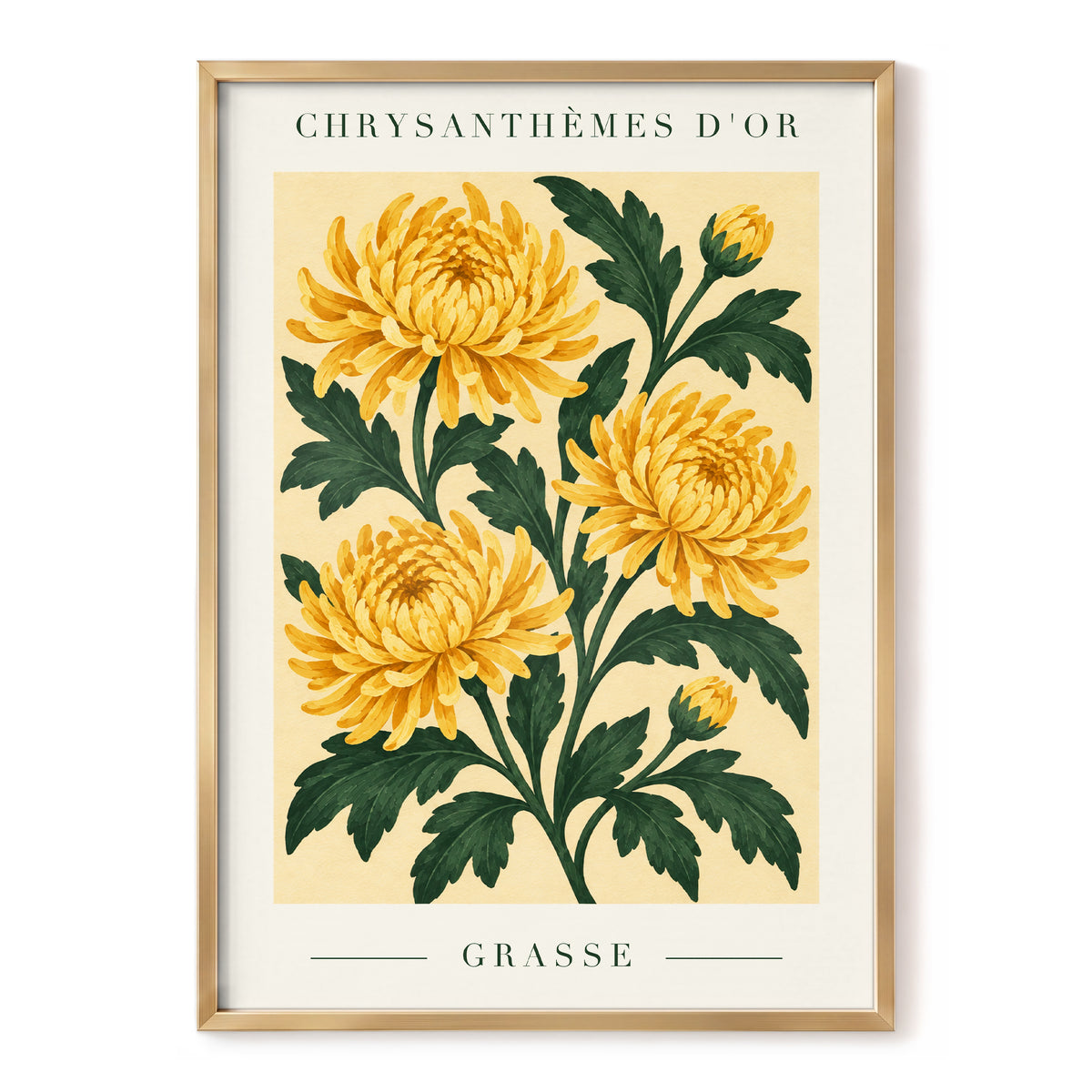Golden Grasse Blooms, yellow, gold, green floral wall art, front artwork view