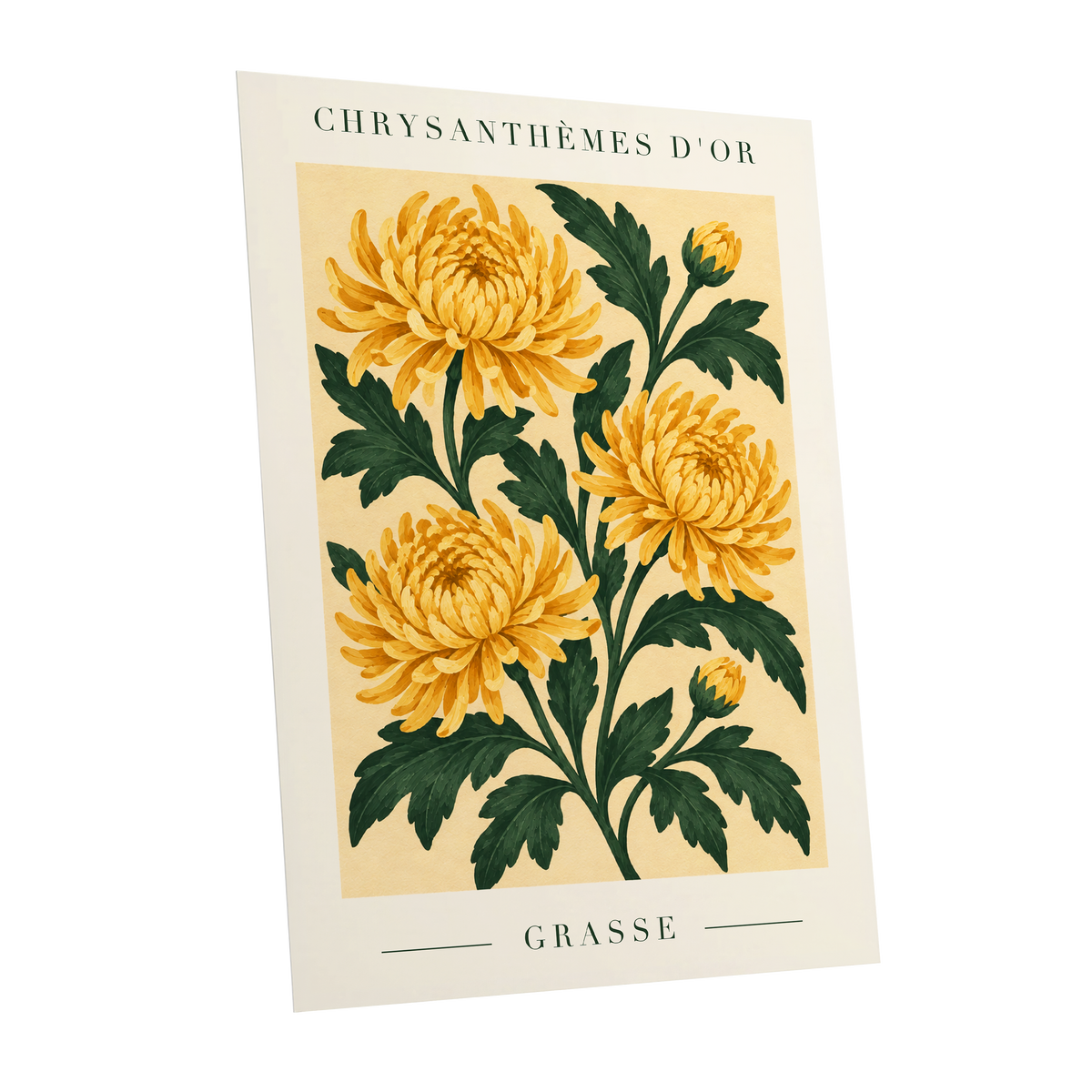 Golden Grasse Blooms, yellow, gold, green floral wall art shown as a unframed poster wall art print