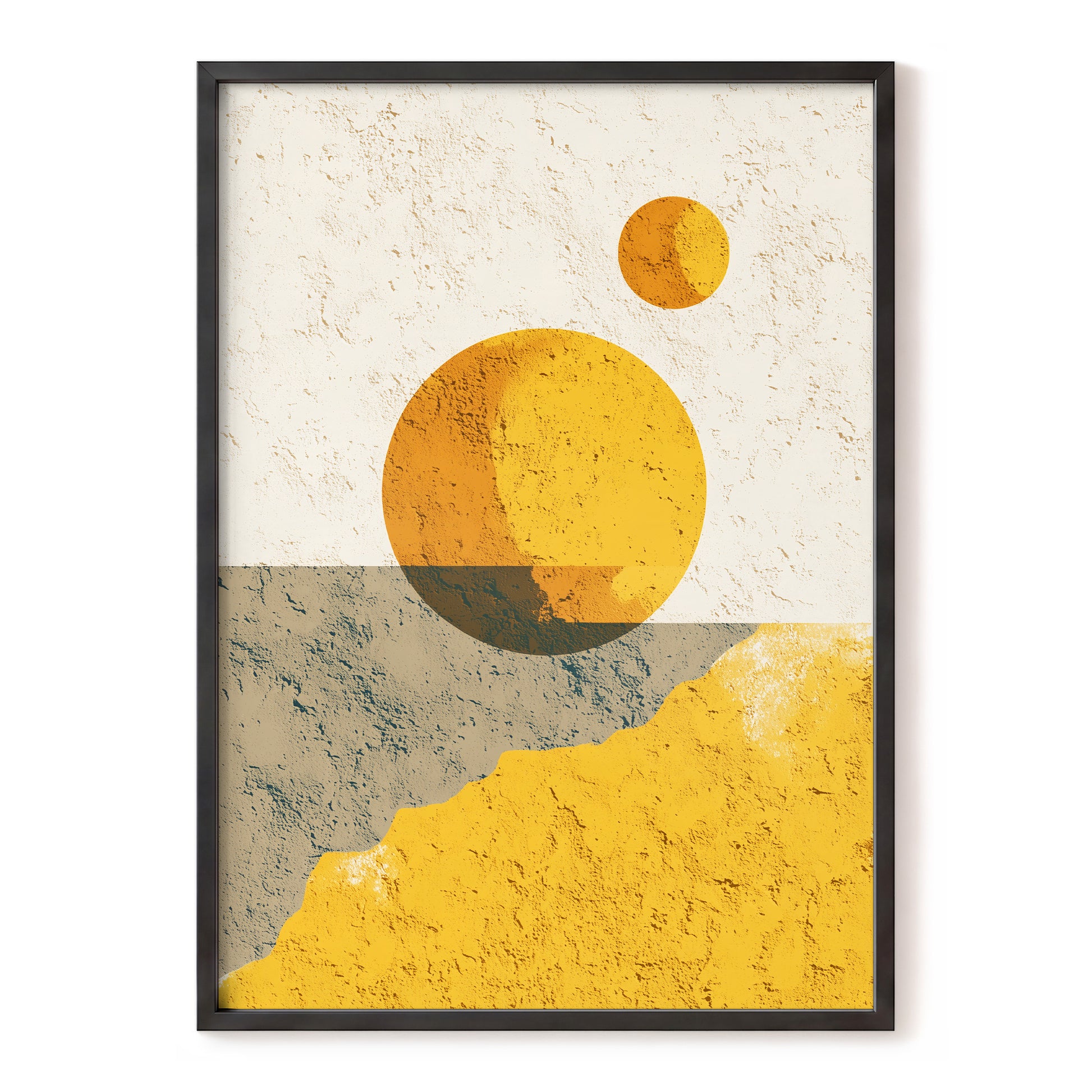 Golden Horizon Forms – yellow, gold, blue nature wall art, front view