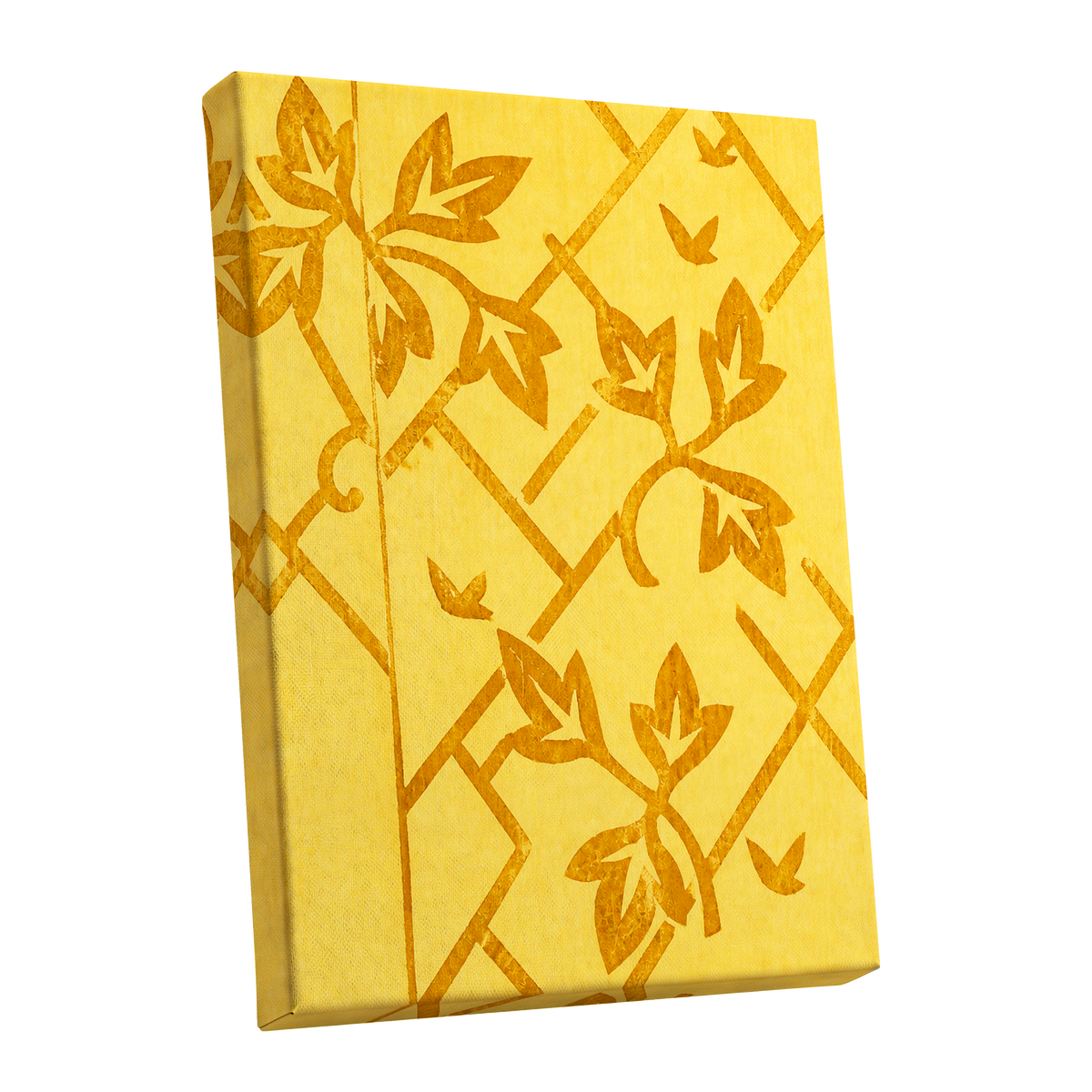Golden Leaf Lattice, yellow, gold, orange nature wall art shown as a stretched canvas wall art
