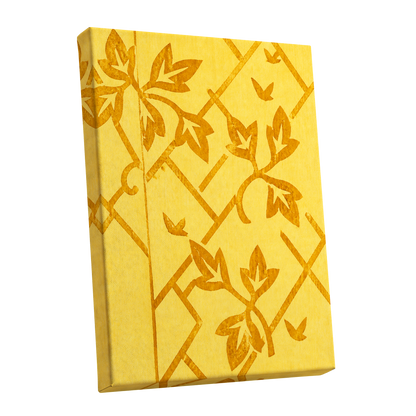 Golden Leaf Lattice, yellow, gold, orange nature wall art shown as a stretched canvas wall art