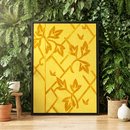 Golden Leaf Lattice, yellow, gold, orange nature wall art displayed in a styled interior, gallery view 4