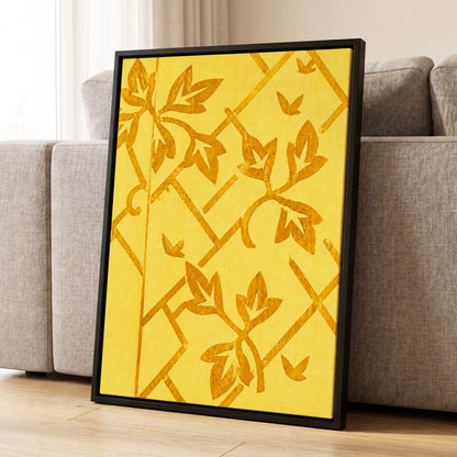 Golden Leaf Lattice, yellow, gold, orange nature wall art displayed in a styled interior, gallery view 8