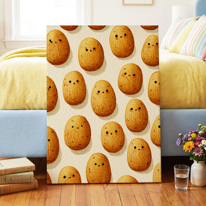 Golden Little Faces, gold, beige, brown minimalist wall art on canvas displayed in a styled interior, gallery view 2