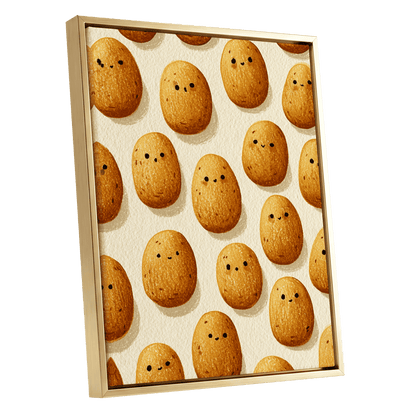 Golden Little Faces, gold, beige, brown minimalist wall art shown as a gold framed canvas wall art