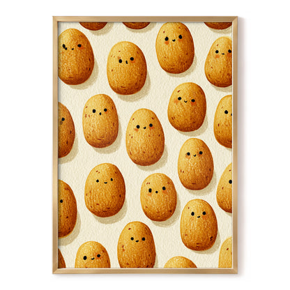 Golden Little Faces, gold, beige, brown minimalist wall art, front artwork view