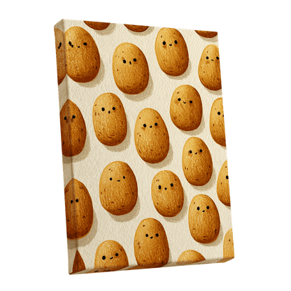 Golden Little Faces, gold, beige, brown minimalist wall art shown as a stretched canvas wall art