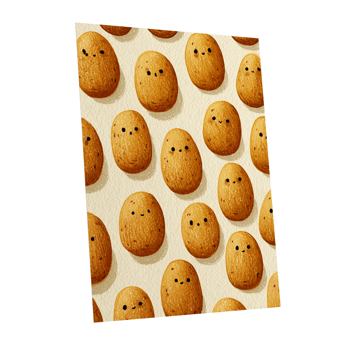 Golden Little Faces, gold, beige, brown minimalist wall art shown as a unframed poster wall art print