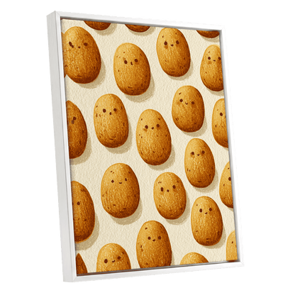 Golden Little Faces, gold, beige, brown minimalist wall art shown as a white framed canvas wall art
